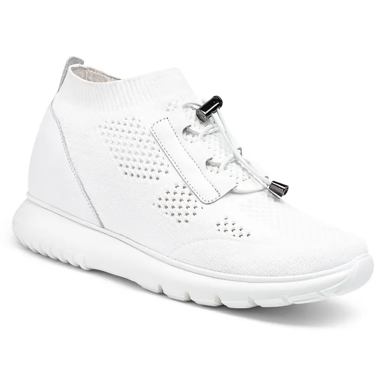 Women's Height Increasing Sneakers - Elevator Sneakers For Women - White Knit Sneakers 8cm / 3.15 Inches