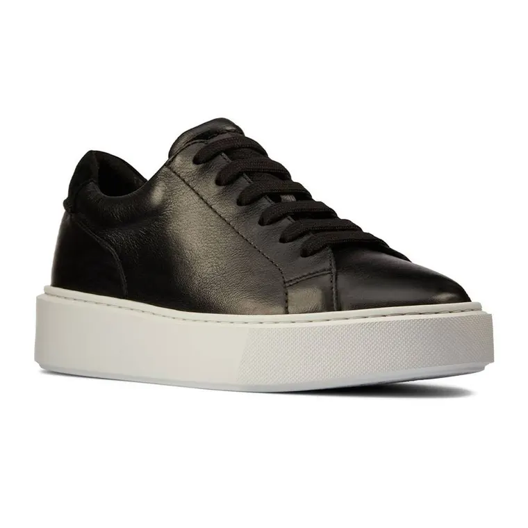 elevator sneakers -women's wedge sneakers - black leather sneakers that add height 7 CM / 2.76 Inches