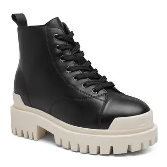 Elevator Shoes For Women - Black Leather Height Increasing Boots 8CM / 3.15 Inches