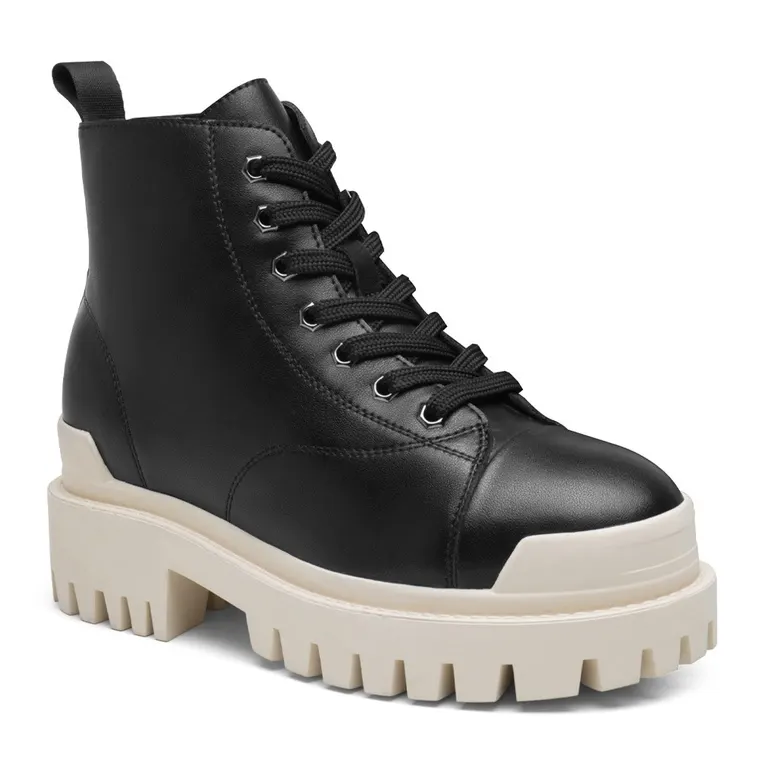 Elevator Shoes For Women - Black Leather Height Increasing Boots 8CM / 3.15 Inches