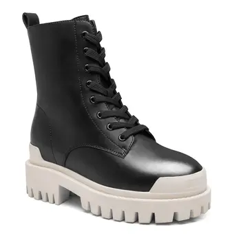 Height Increasing Shoes For Women - Black Leather Elevator Boots 3.15 Inches / 8 CM