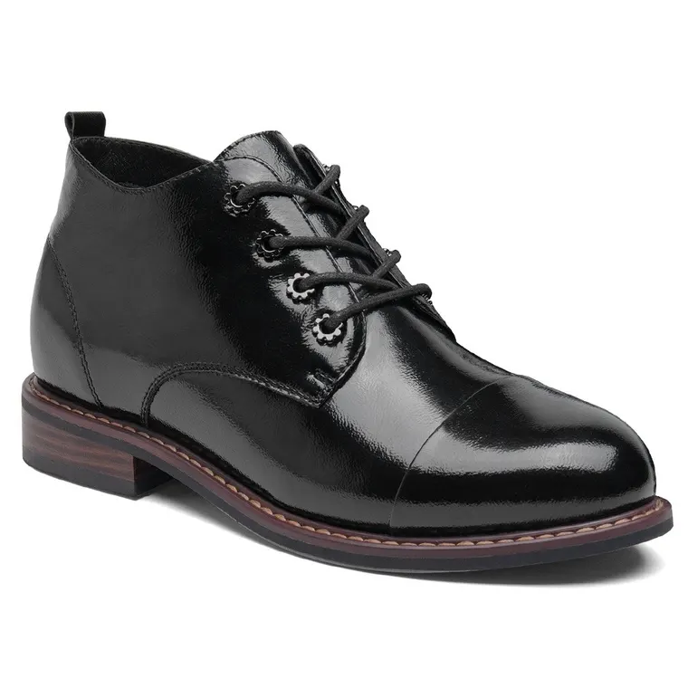 elevator boots for women - black leather women ankle boots - 6CM / 2.36 inches taller