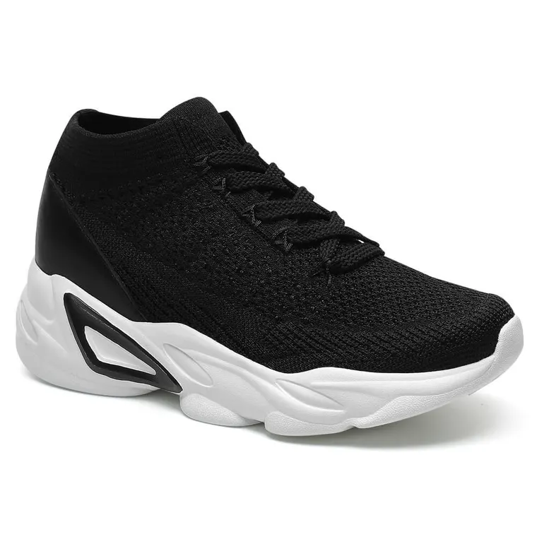 Elevator Shoes For Women - High Heel Sneakers For Women - Breathable Black Knit Shoes 2.36 Inches / 6 CM