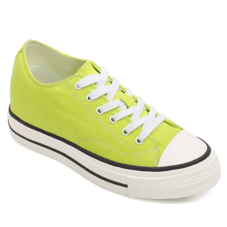 Casual Elevator Shoes - Height Increasing Shoes For Ladies Green Canvas Shoes 2.36 Inches / 6CM