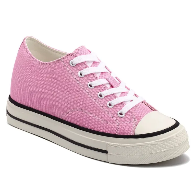 Height Increasing Shoes For Ladies - Pink Casual Canvas Shoes 6CM / 2.36 Inches