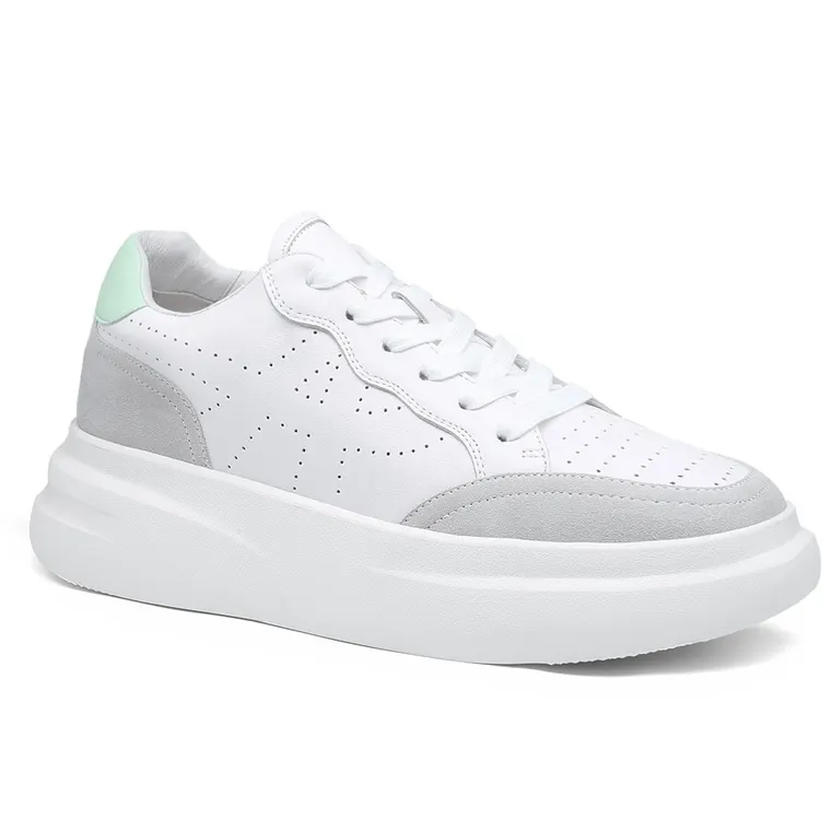 height increasing shoes for ladies - high heels wedge sneakers - white leather elevator shoes for women 7 CM / 2.76 Inches