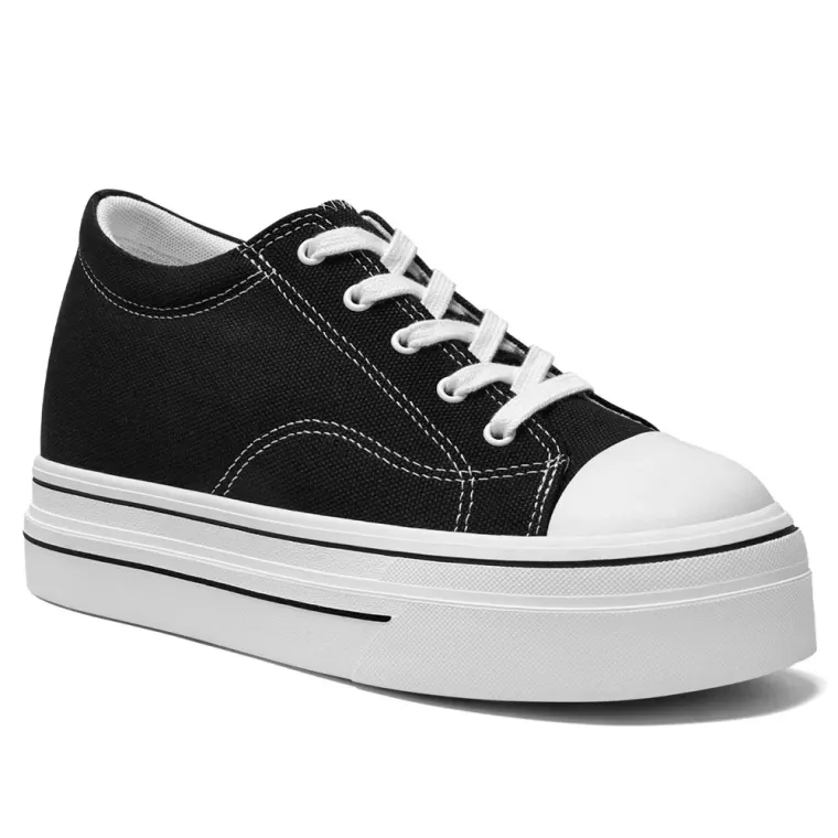 Height Increasing Shoes For Women - Black Canvas Everyday Casual Shoes 7CM / 2.76 Inches