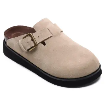 Women's Height Increasing Mules | Apricot Suede Buckle Slippers 5CM / 1.95 Inches