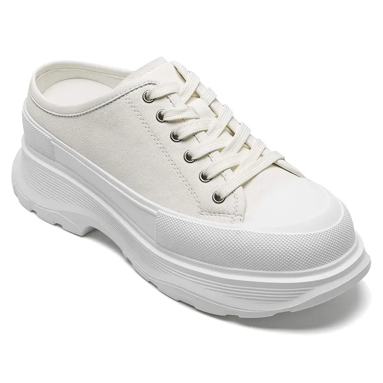 Women's Sneakers That Add Height | White Leather Platform Mule Sneakers 7 CM / 2.76 Inches