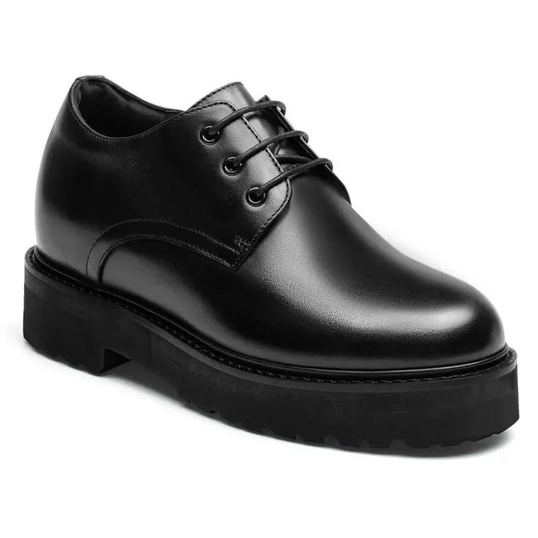Elevator Shoes For Women - Black Calfskin Business Height Increasing Casual Shoes 3.15 Inches / 8 CM