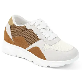 Elevator Shoes For Women - Casual Height Increasing Shoes Yellowish Brown Suede Leather 2.76 Inches / 7 CM