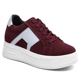 Platform Shoes Women - Elevator Shoes Burgundy Suede Leather Women's Shoes 3.15 Inches / 8 CM