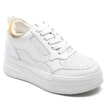 (ships to USA only)Height Increasing Shoes For Women - White Leather Casual Elevator Sneakers 3.15 Inches / 8CM