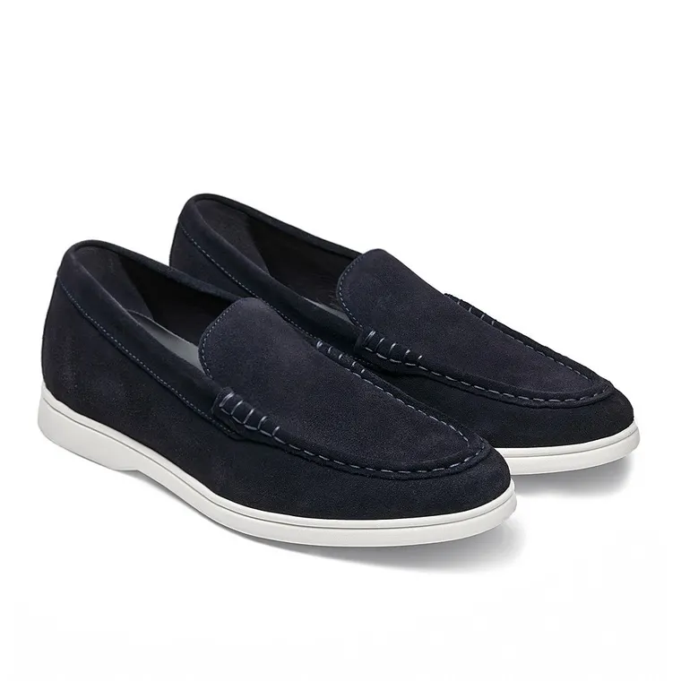 Men's Height Increasing Loafers - Navy Suede Business Casual Shoes 6CM / 2.36 Inches