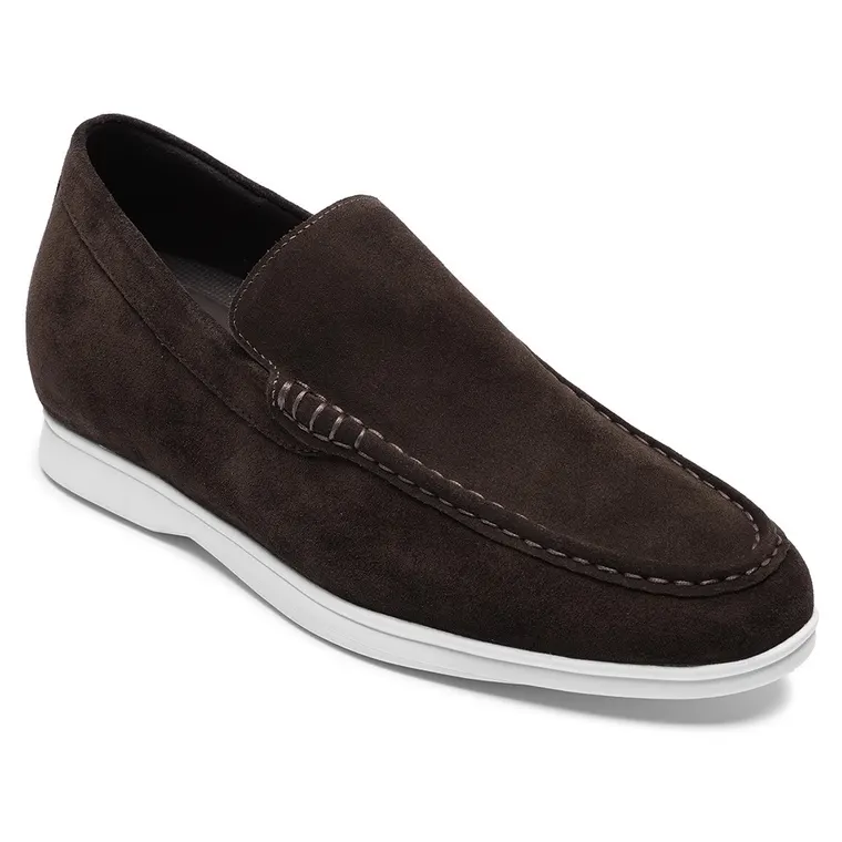 Men's Invisible Height Increase Shoes - Chocolate Suede Elevator Loafers 2.36 Inches / 6CM