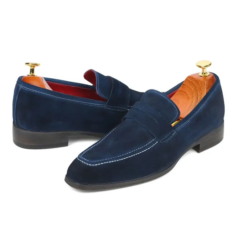 Men's Height Increasing Shoes - Navy Suede Leather Penny Loafers 6CM / 2.36 Inches