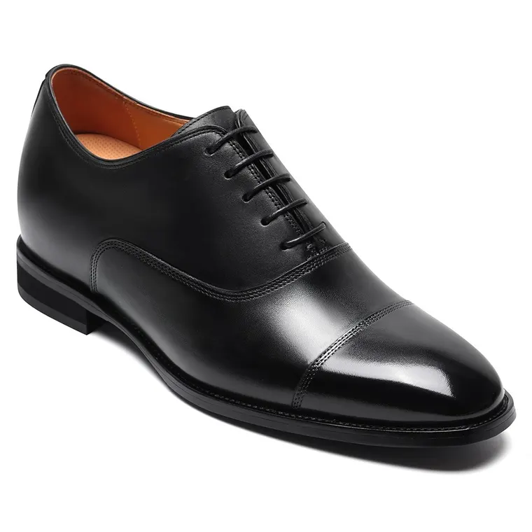 Mens Elevator Dress Shoes | Black Leather Oxford Shoes 7 CM / 2.76 Inches