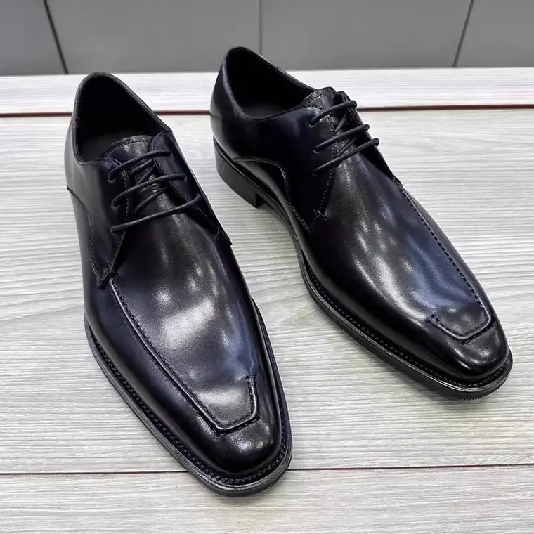 Elevator Dress Shoes - Black Derby Shoes that Add Height 7CM / 2.76 Inches