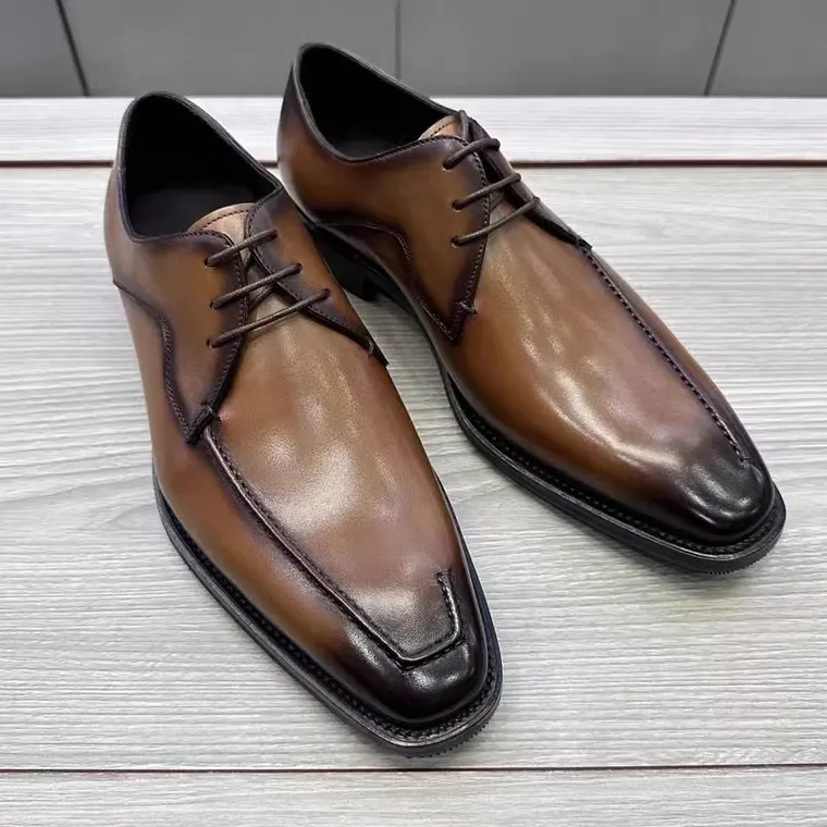 Height Increasing Elevator Shoes for Men - Brown Leather Derby Shoes for Men 7CM / 2.76 Inches