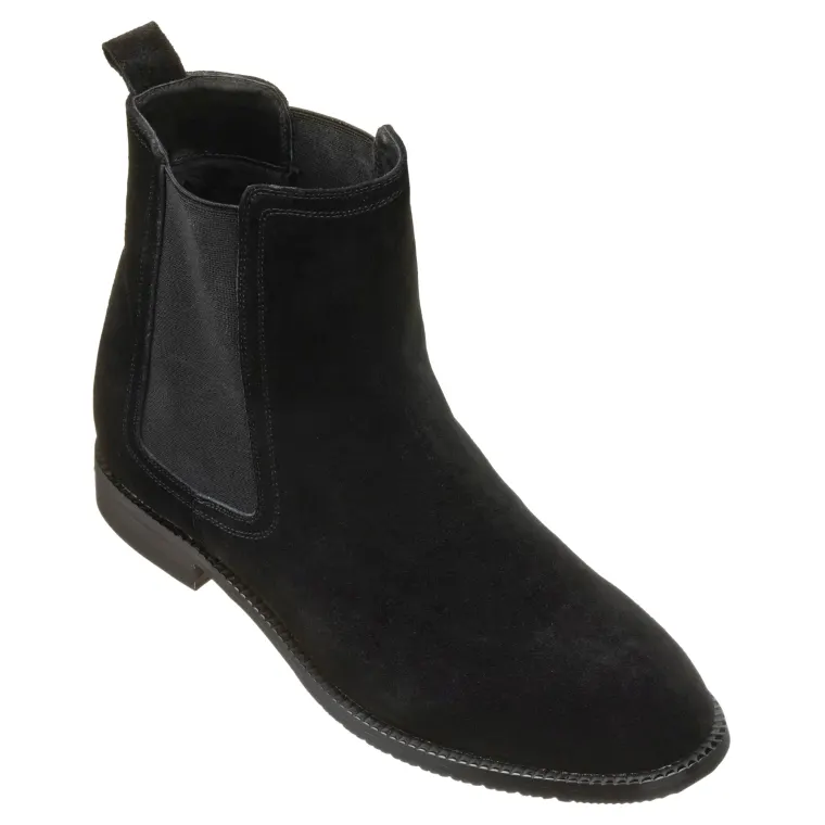 CALTO - K33090 - 2.9 Inches Taller (Black) - Suede Chelsea Boot