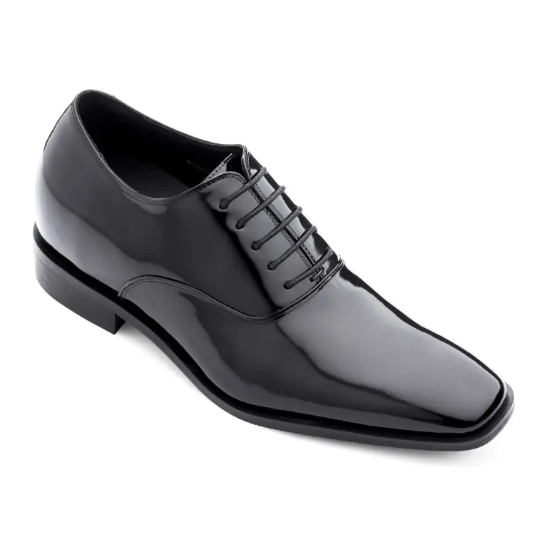 TOTO H6532B Men's Patent Leather Oxford Elevator Shoes - 3 Inches (7.6 cm) Height Increasing Formal Dress Shoes