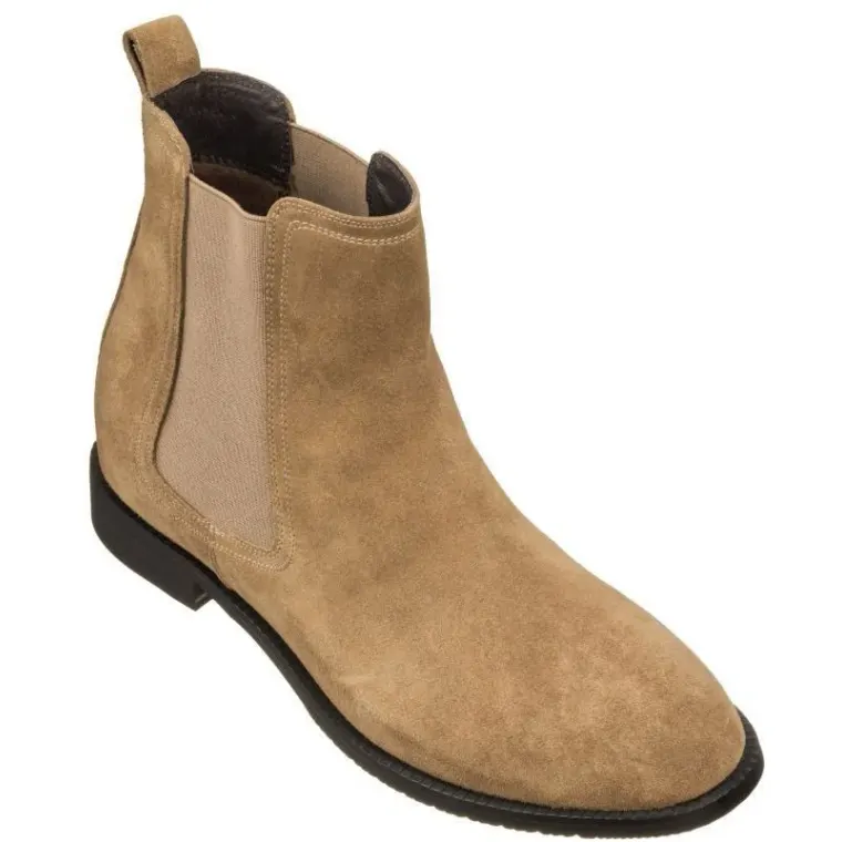 CALTO - K33091 - 2.9 Inches Taller (Khaki Brown) - Suede Chelsea Boot