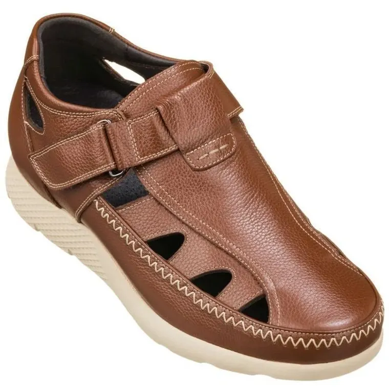 CALTO - K2133 - 2.8 Inches Taller (Brown) - Fisherman Sandal Lightweight