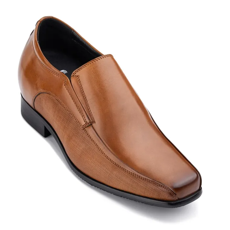 CALTO Slip-On Brown Leather Dress Shoes - Three Inches - Y3022