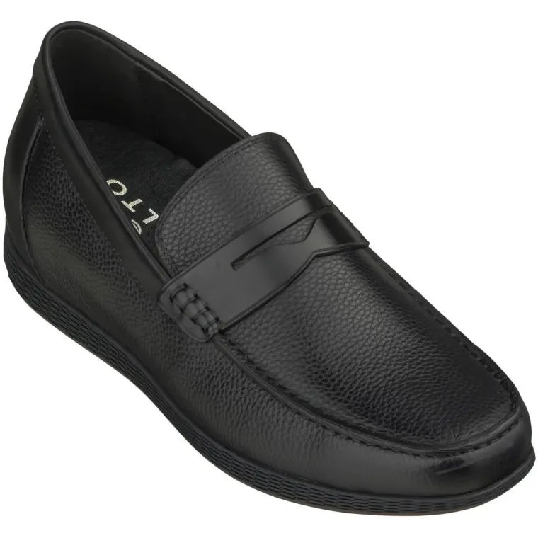 CALTO Black Penny Loafer Elevator Shoes - 2.4 Inches - S1090