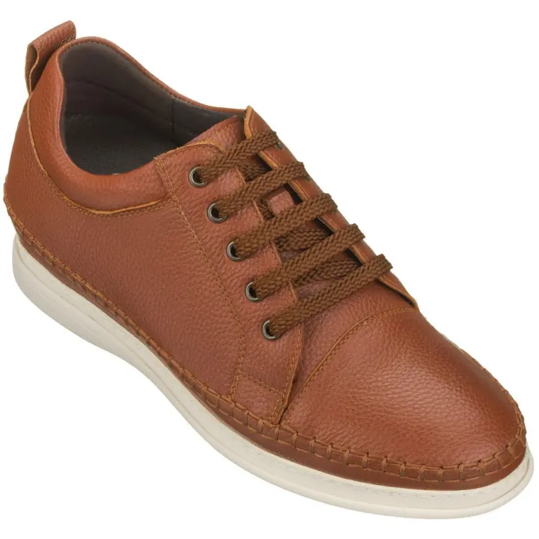 CALTO Casual 3 Inch Leather Elevator Sneakers - Brown - S4313