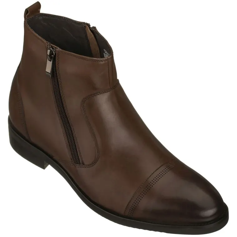 CALTO - S28002 - 2.8 Inches Taller (Dark Brown) - Lightweight - Zipper Boots