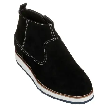 CALTO - Y30021 - 3 Inches Taller (Nubuck Black) - Zipper Boots