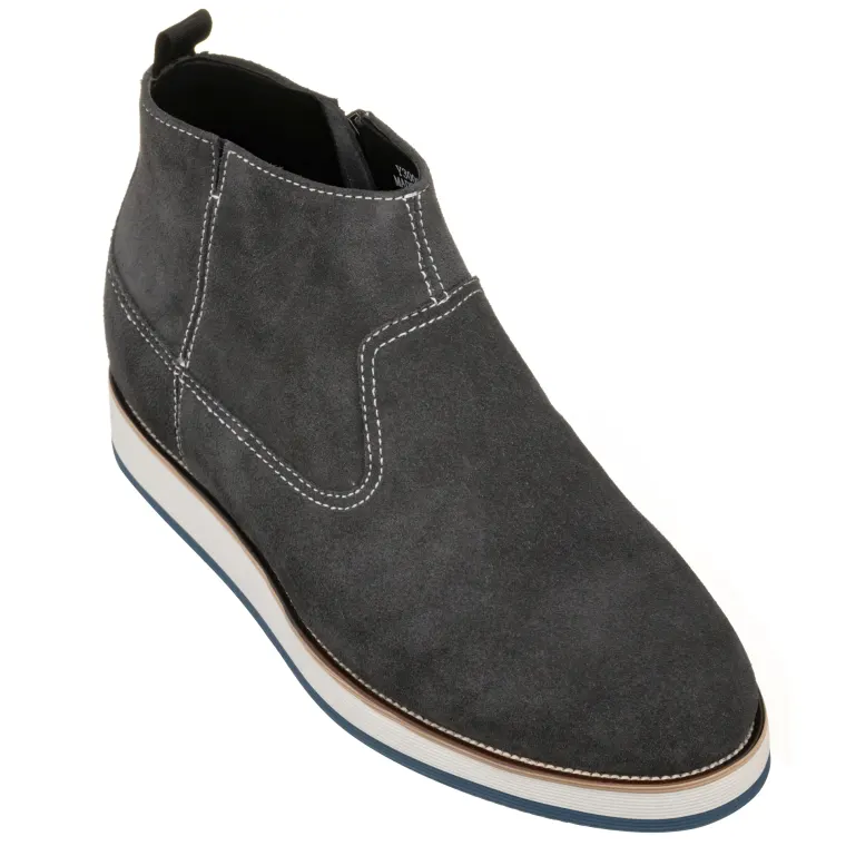 CALTO - Y30022 - 3 Inches Taller (Nubuck Grey) - Zipper Boots