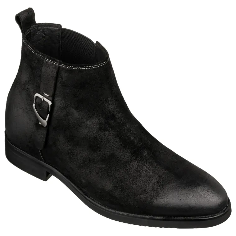 TOTO - K92081 - 3 Inches Taller (Nubuck Black) - Chelsea Ankle Boots