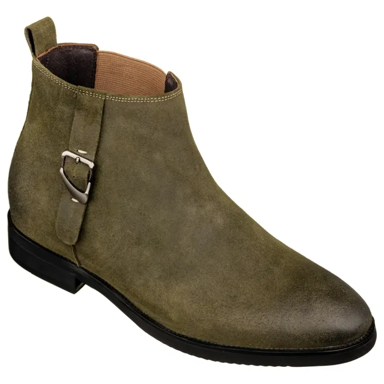 TOTO - K92082 - 3 Inches Taller (Nubuck Army Green) - Chelsea Ankle Boots