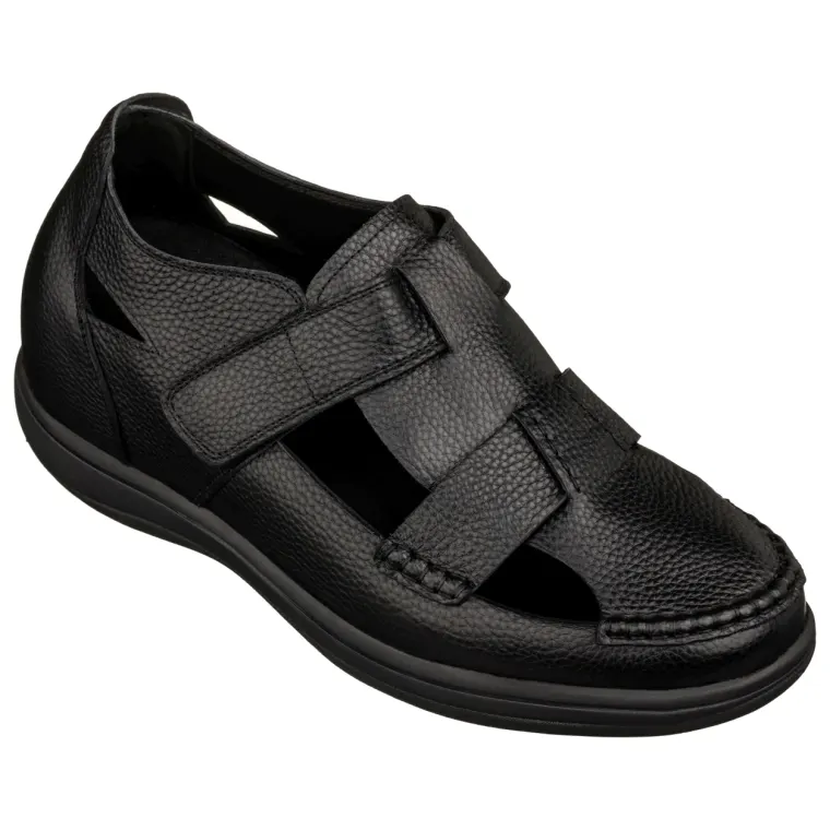 CALTO - K2661 - 3.2 Inches Taller (Black) - Casual Fisherman Sandal