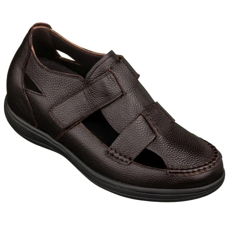 CALTO - K2662 - 3.2 Inches Taller (Dark Brown) - Casual Fisherman Sandal