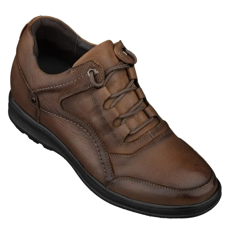 CALTO - K3044 - 2.8 Inches Taller (Brown) - Lace Up Casual Walker - Lightweight