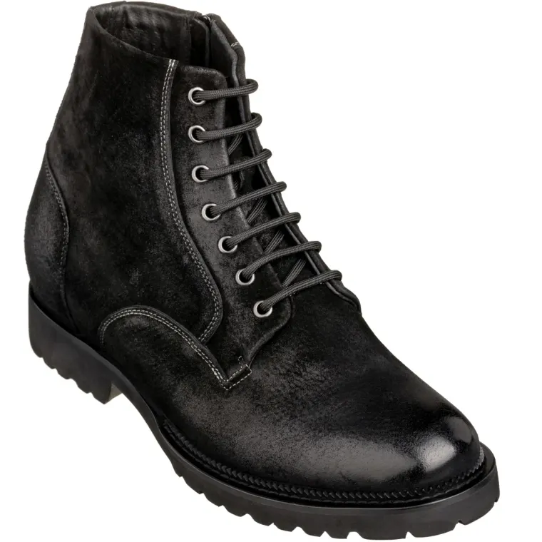 CALTO - K24401 - 3 Inches Taller (Nubuck Black) - Casual Zipper Boots