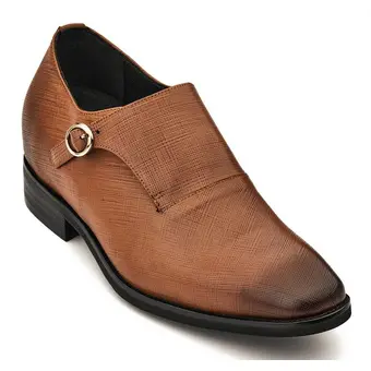CALTO - Y1181 - 3.2 Inches Taller (Sand Brown) - Lightweight Monk Strap Slip-On Dress Shoes