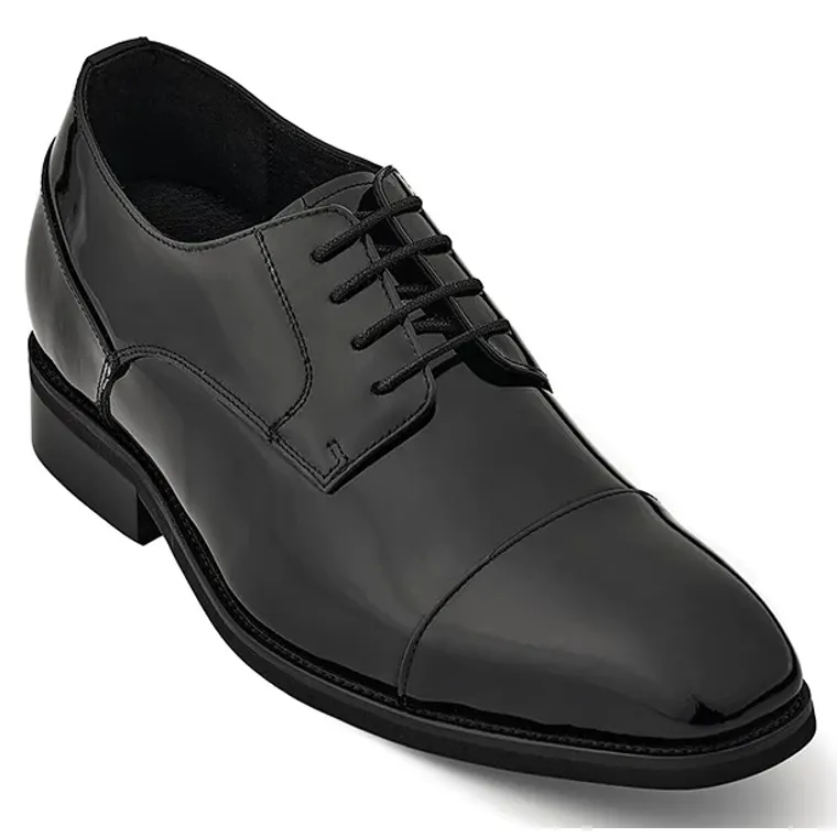 CALTO - Y3270 - 3 Inches Taller (Black) - Lace Up Cap-Toe Patent Leather Dress Derbies