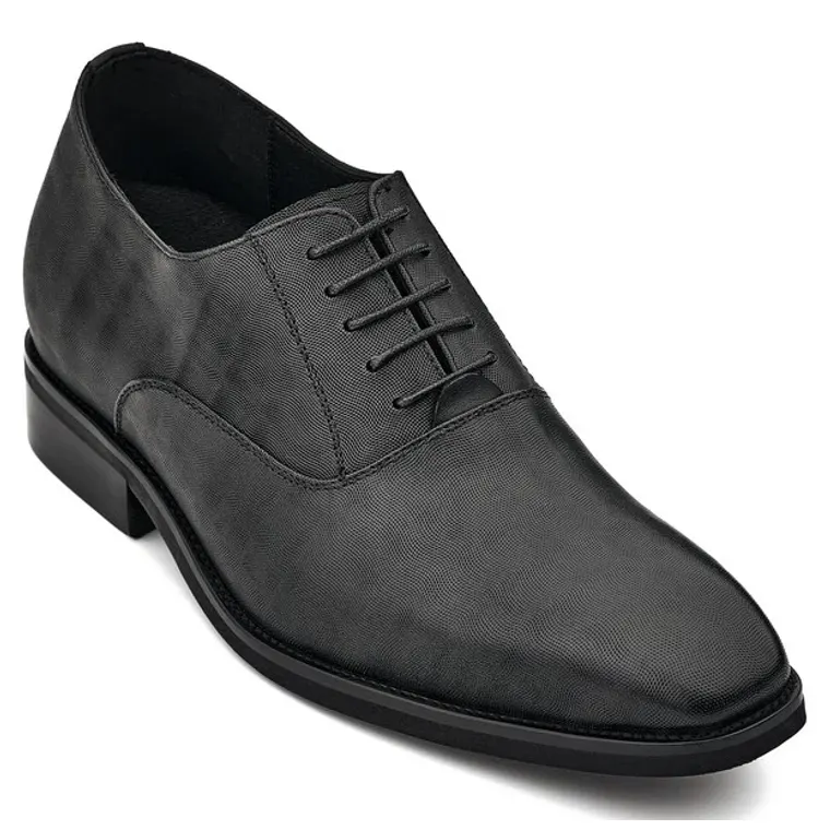 CALTO - Y3520 - 3 Inches Taller (Black) - Micro-Perforated Dress Oxford