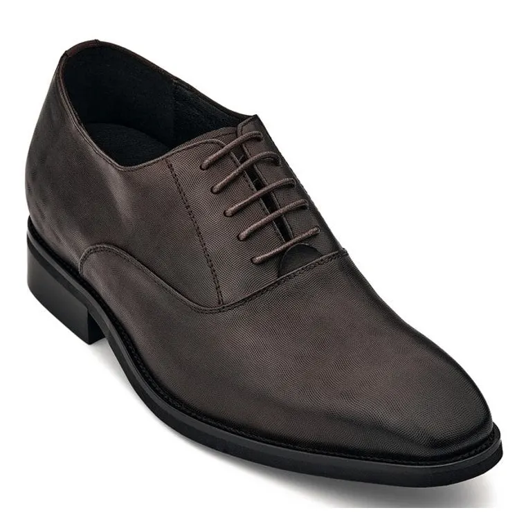 CALTO - Y3521 - 3 Inches Taller (Coffee Brown) - Micro-Perforated Dress Oxford