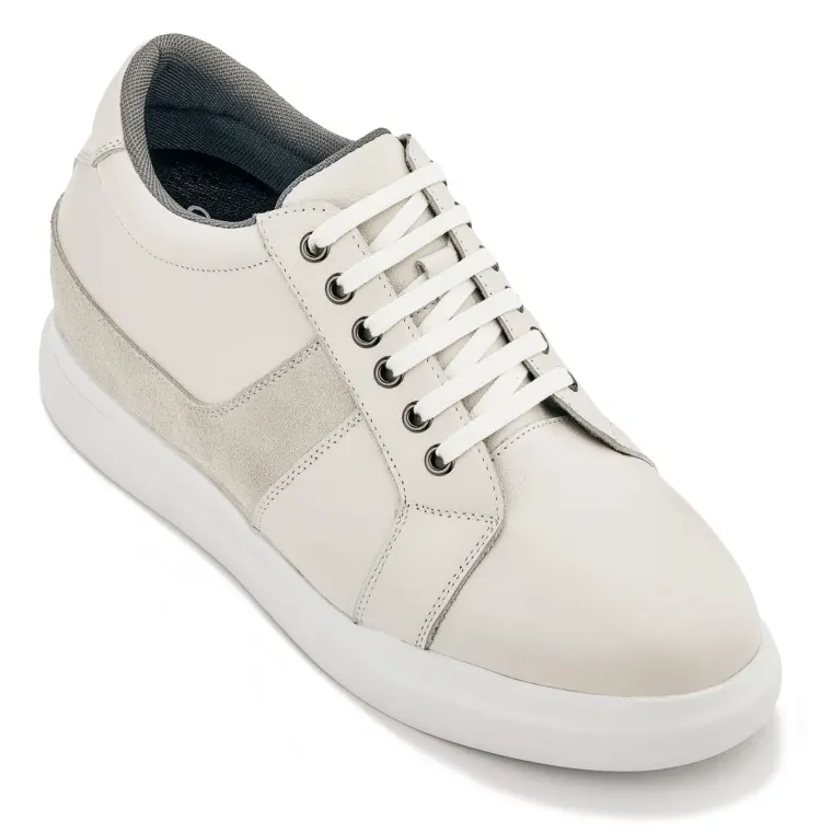 CALTO - K1531 - 3 Inches Taller (Off White) - Lightweight Leather Sneakers