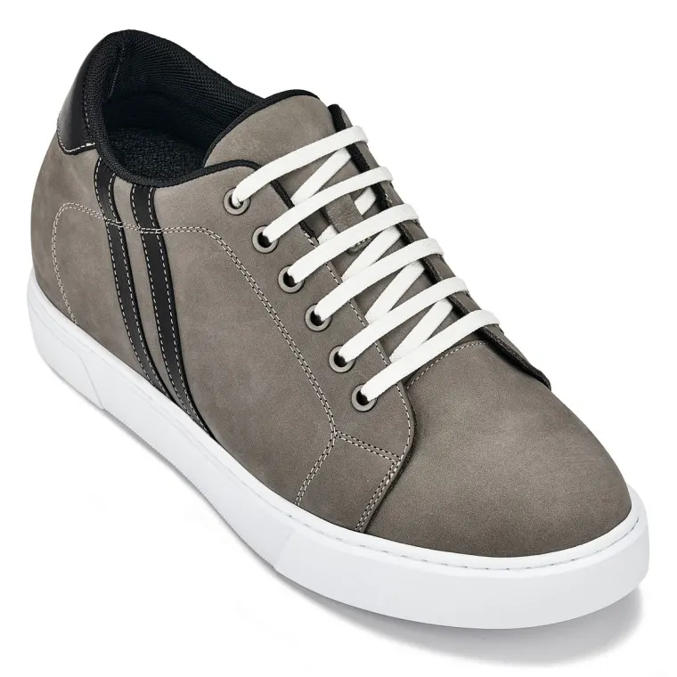CALTO - K1550 - 2.8 Inches Taller (Nubuck Grey) - Lace Up Casual Sneakers