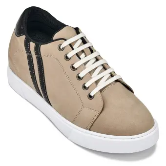 CALTO - K1552 - 2.8 Inches Taller (Taupe) - Lace Up Casual Sneakers