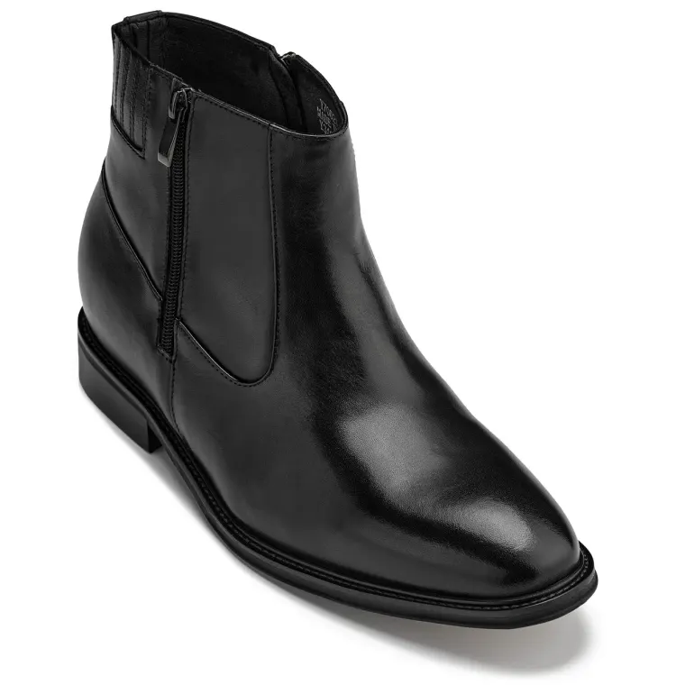 CALTO - Y70621 - 2.8 Inches Taller (Black) - Lightweight Zipper Boots