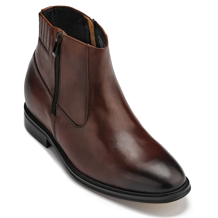 CALTO - Y70622 - 2.8 Inches Taller (Coffee Brown) - Lightweight Zipper Boots