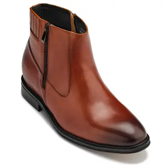 CALTO - Y70623 - 2.8 Inches Taller (Rust Brown) - Lightweight Zipper Boots