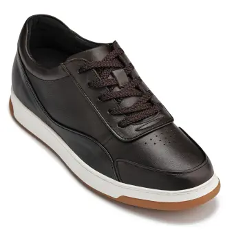 CALTO - Y7887 - 2.6 Inches Taller (Deep Espresso/White & Gum Sole) - Elevated Leather Sneakers